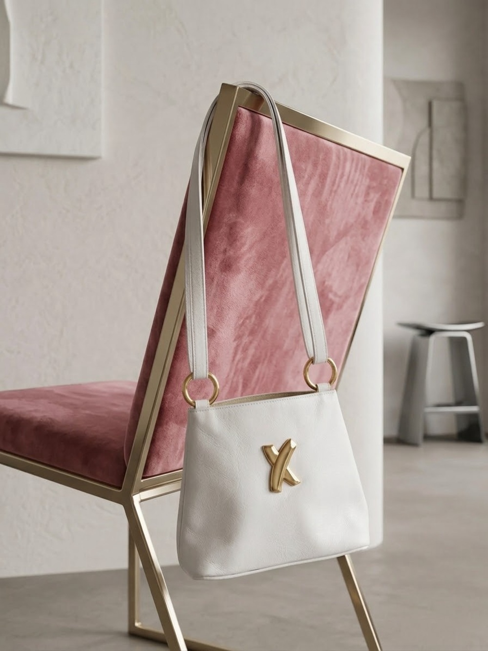 Paloma Picasso White Leather Shoulder Bag with Gold X Accent